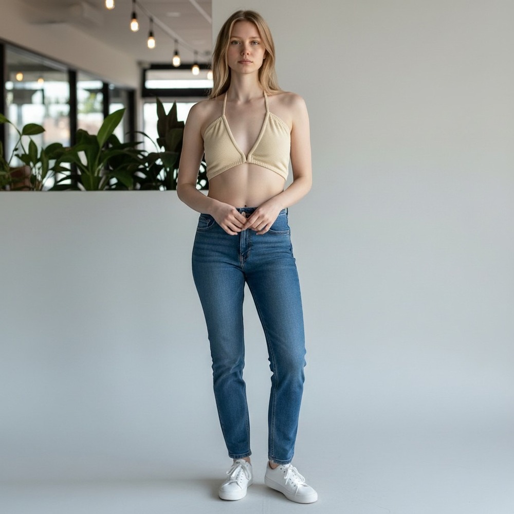 Lost + Wander Positano Top Butter Yellow Ribbed Halter Crop Top Small